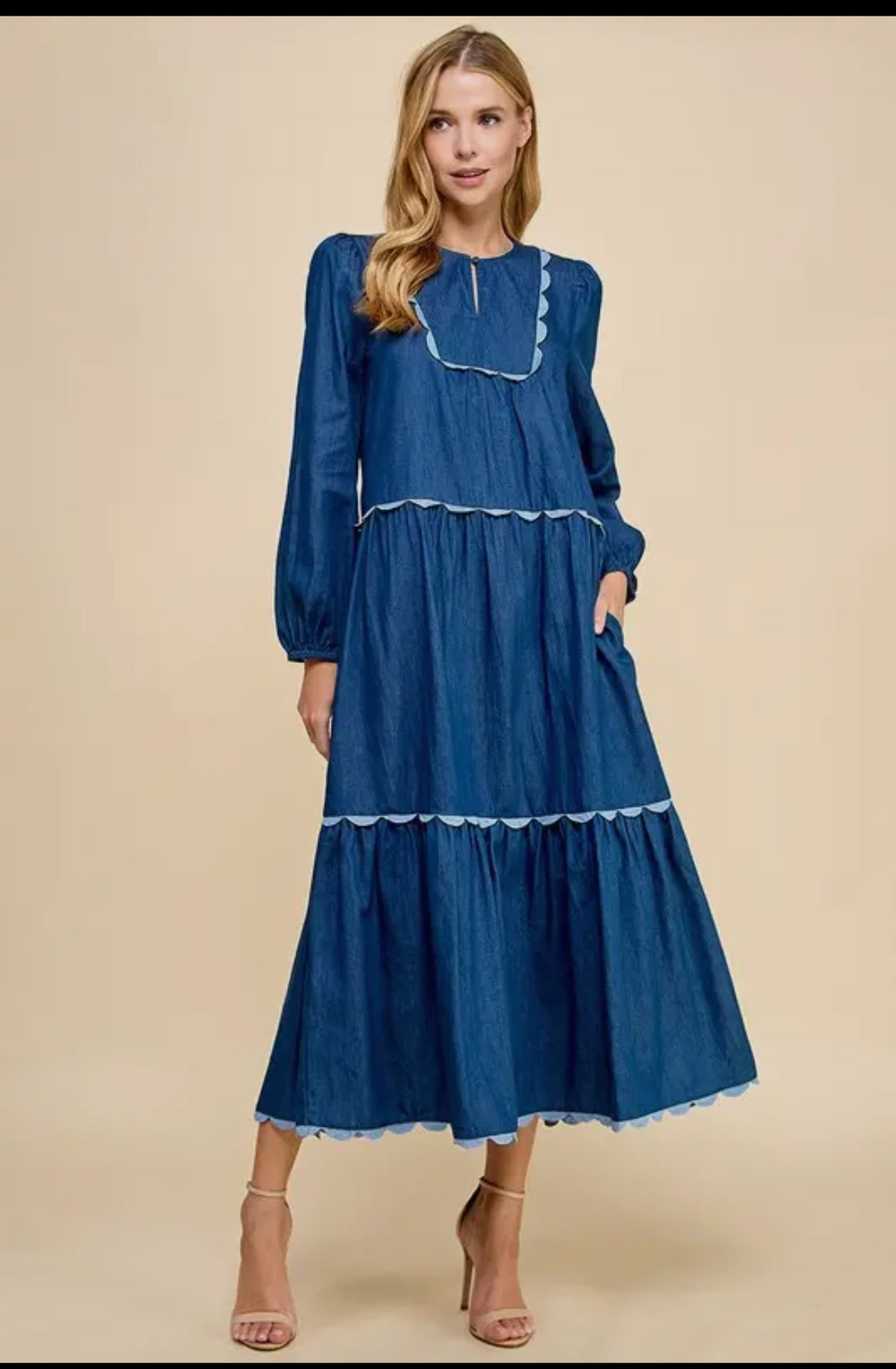 white christmas dresses TCEC Denim Scallop Detail Button Down Dress: LIGHT DENIM – The Squad  Boutique main image 0