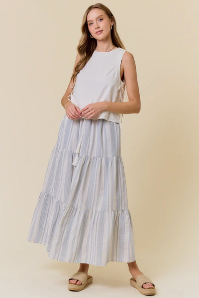 Striped Tiered Maxi Skirt