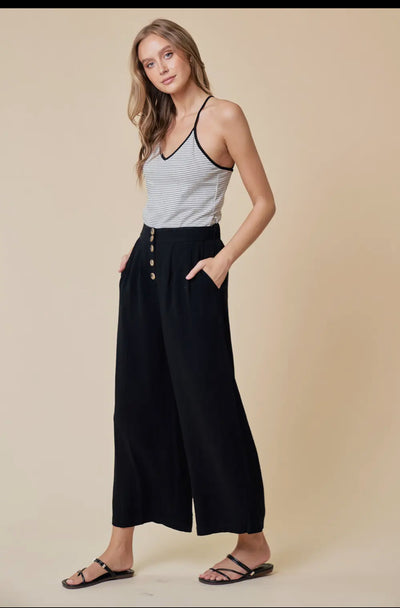 Black Linen Wide Leg Pants