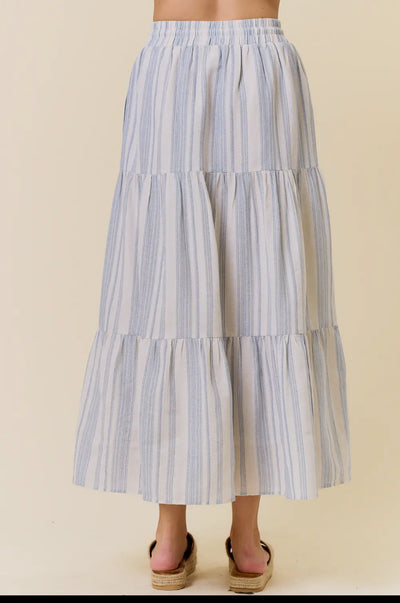 Striped Tiered Maxi Skirt