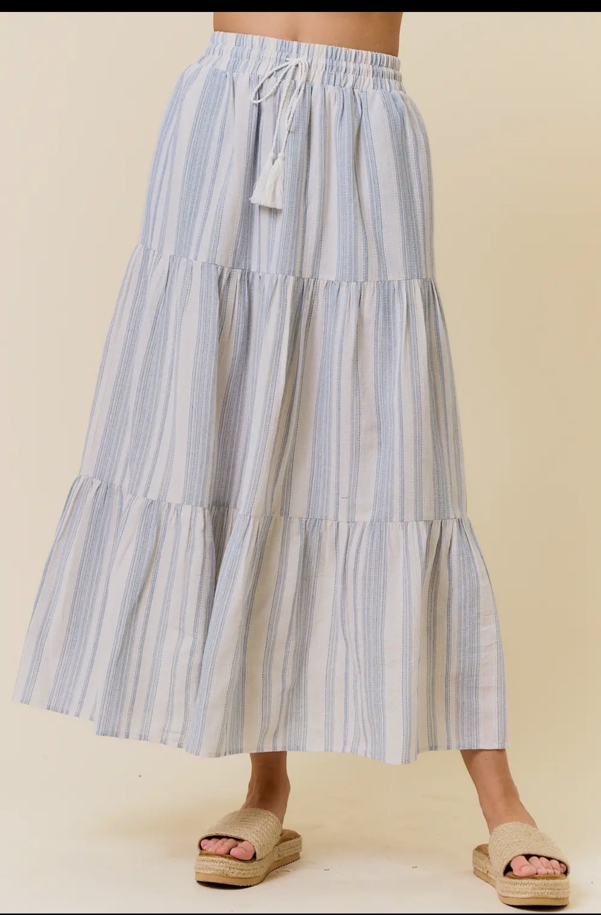 Striped Tiered Maxi Skirt