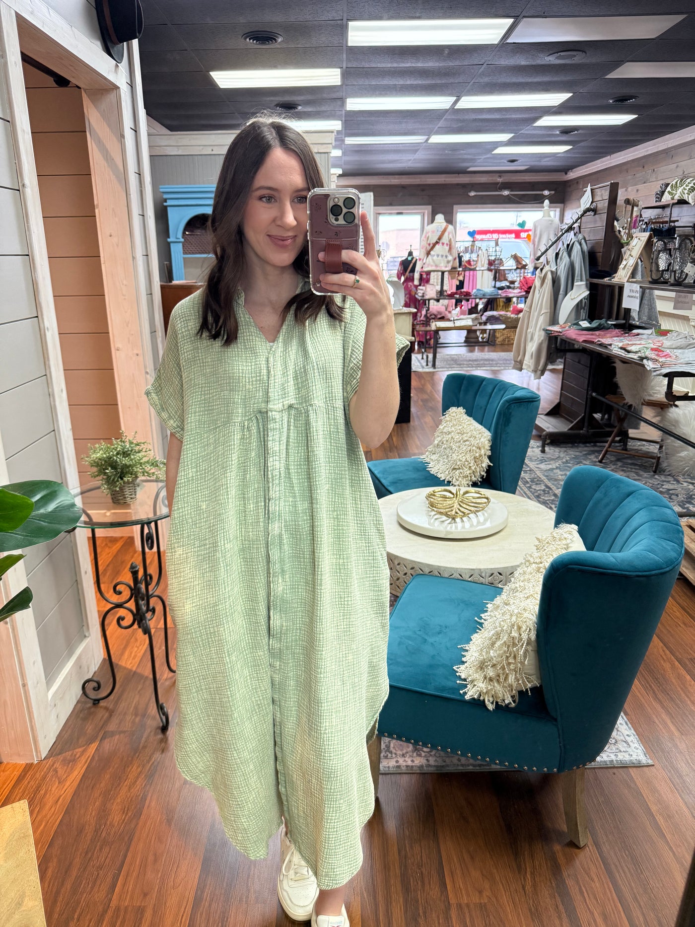 Mineral Wash Green Midi Dress