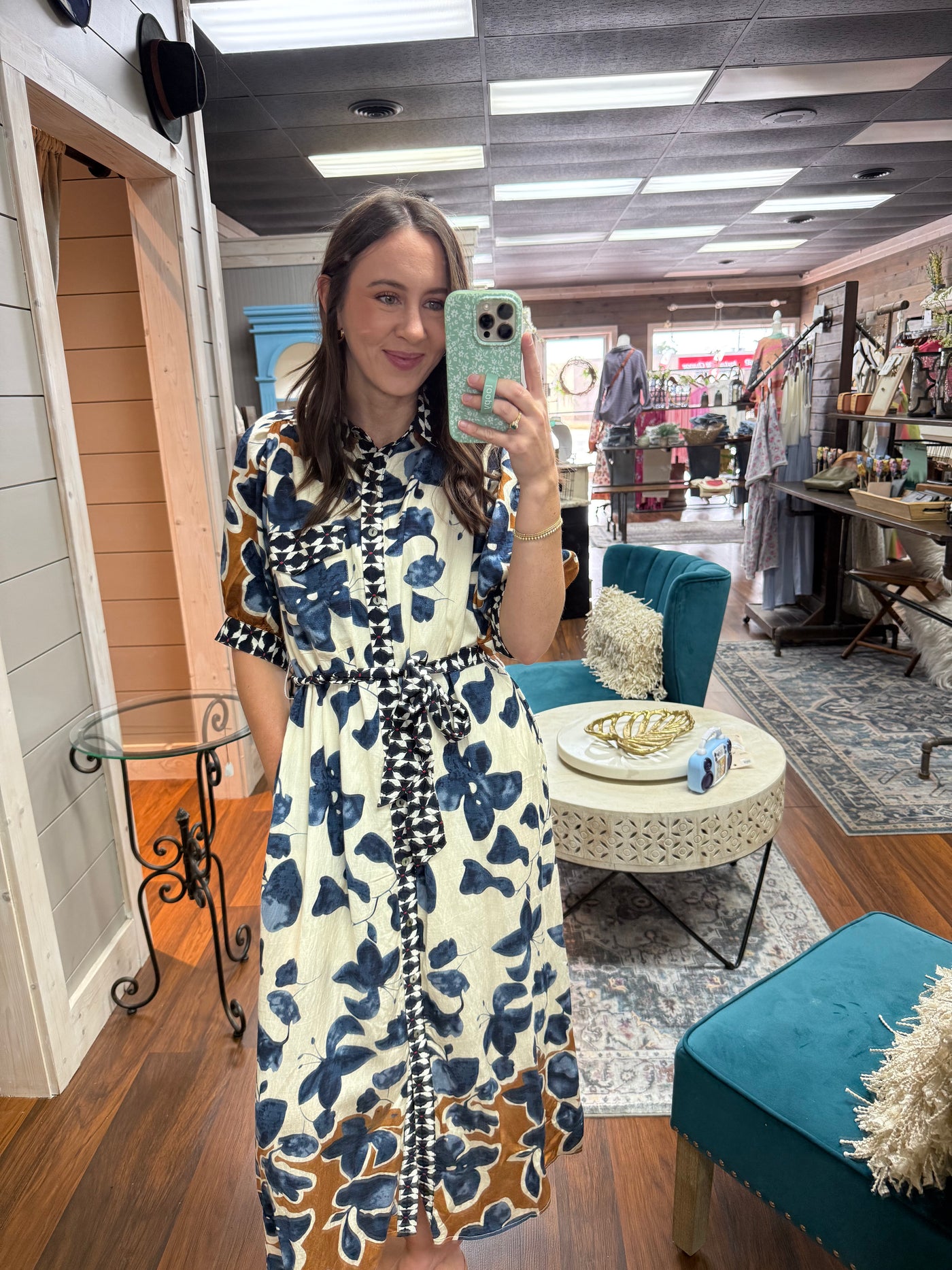Blue Botanical Print Dress