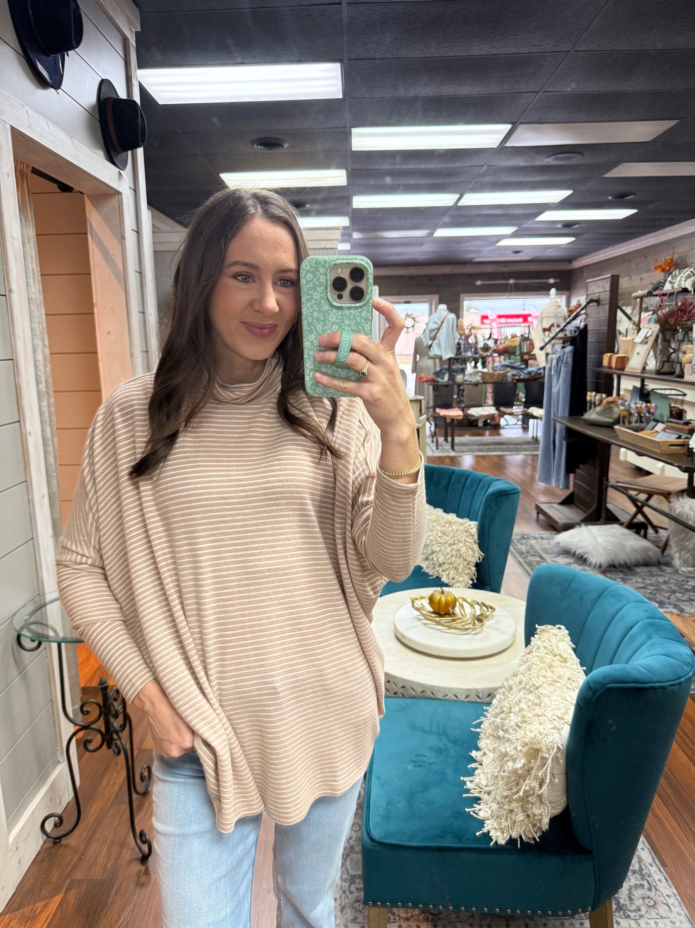 Stripe Turtleneck Dolman Top