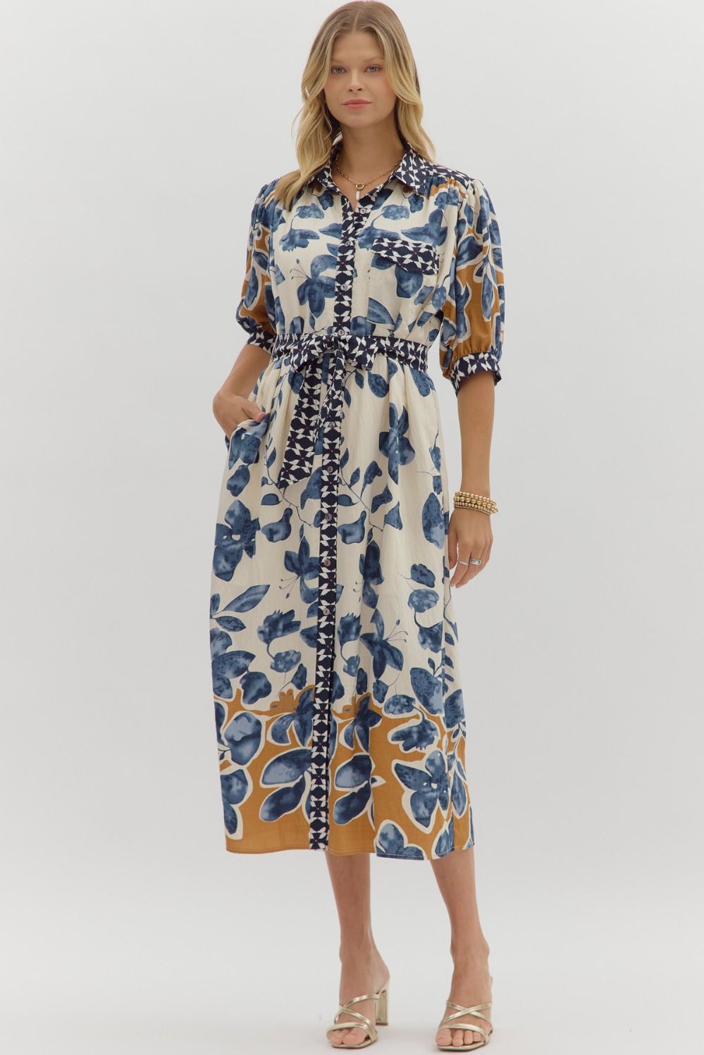 Blue Botanical Print Dress