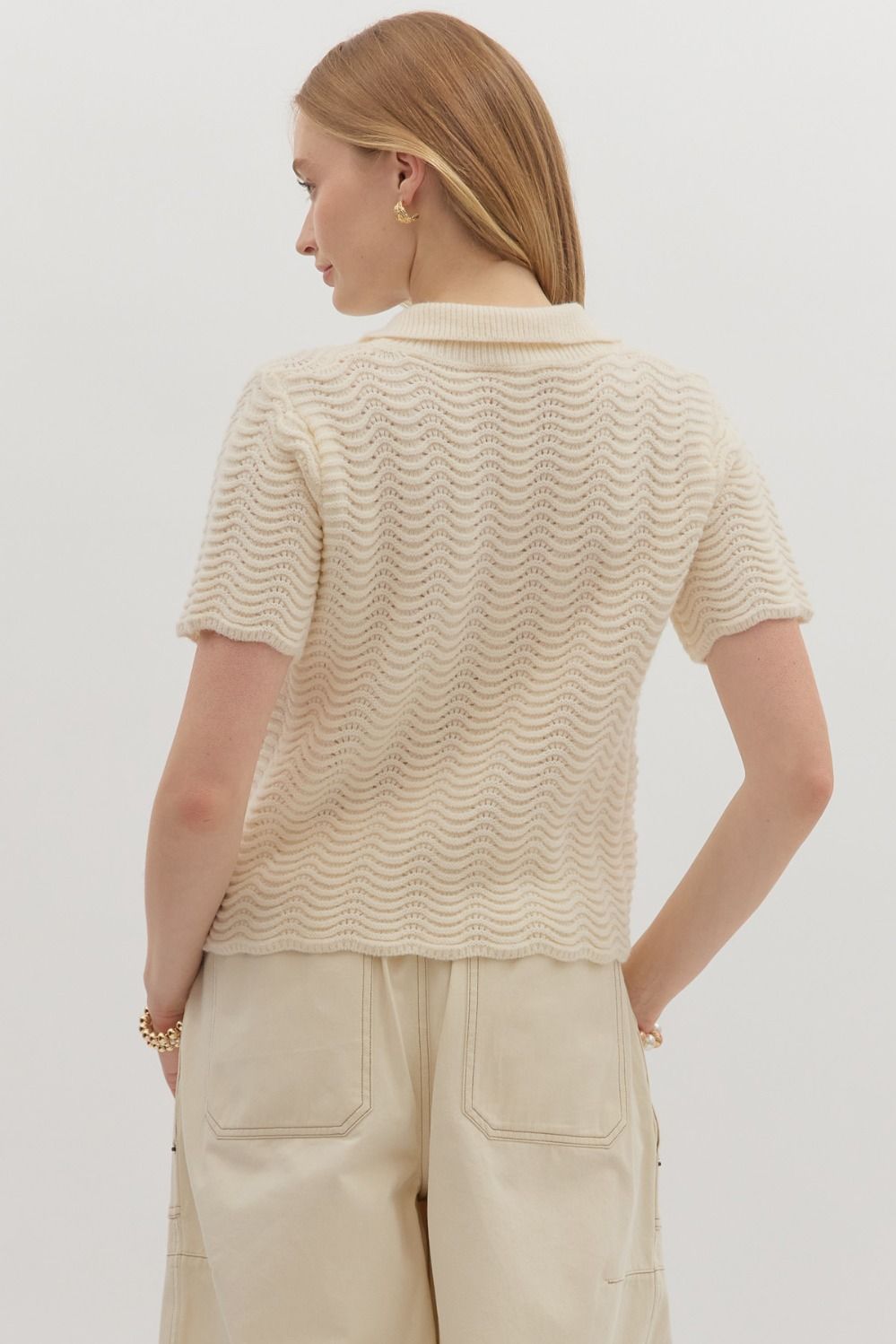 Ecru Wave Sweater Top