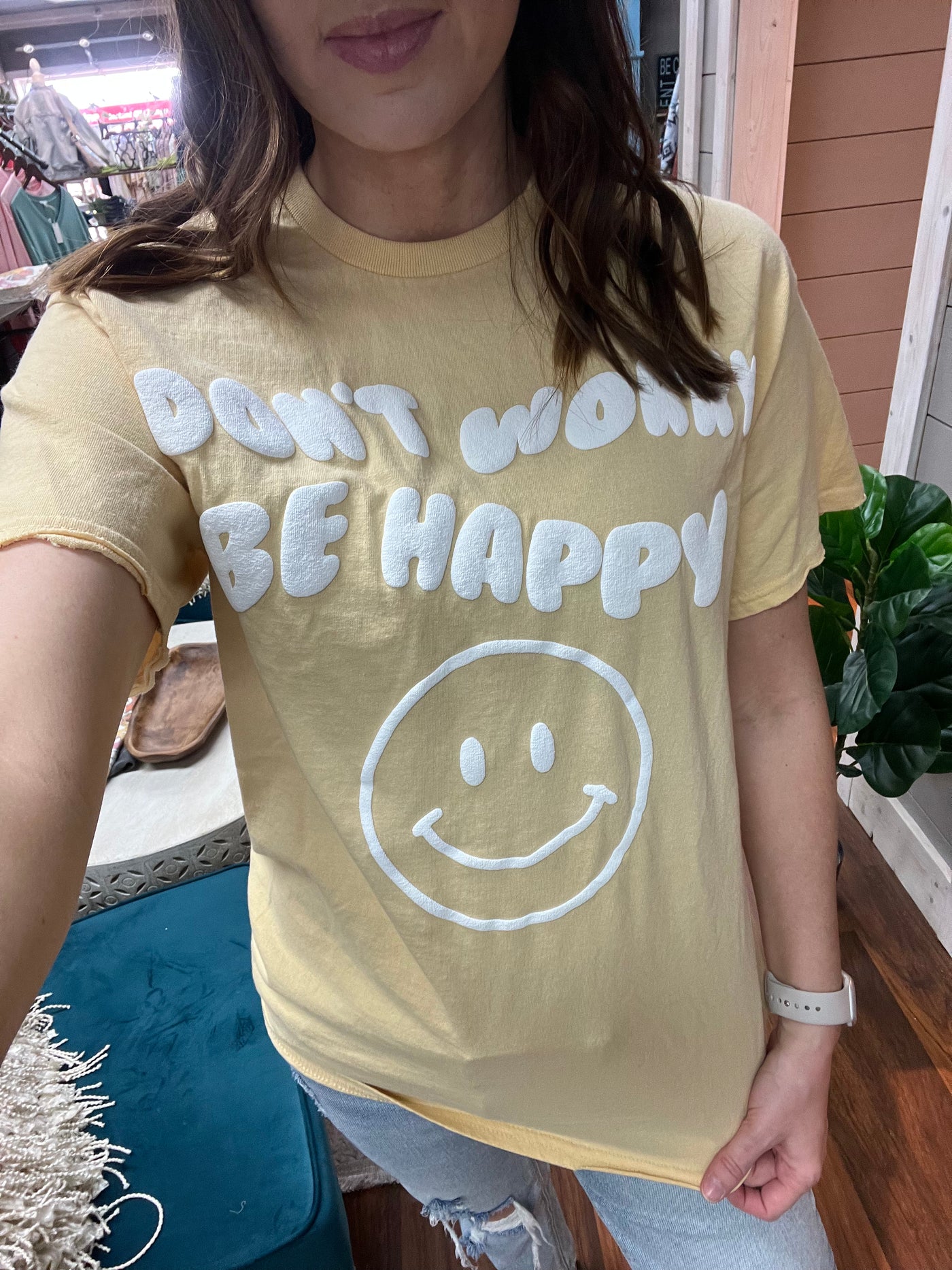 Yellow Don't Worry Be Happy Tee